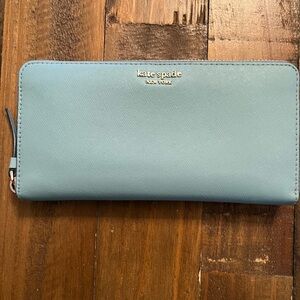 Kate Spade New York wallet Leather Large Zip Around baby blue clutch organizer‎